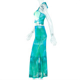 Women's Printed Color-Matching Straps Halter Vest Long Skirt Two Piece Set