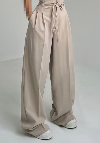 Women's Casual Solid Color High-Waist Wide-Leg Pants