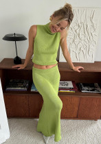 Women's Elegant Sleeveless High-Collar Knitting Vest & Bodycon Long Skirt Two Piece Set