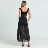 Women's Summer Sexy Lace Hollow-Patchwork Straps Slim Split Dress