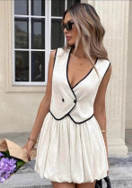 Women's Chic Sleeveless Vest Top & Bubble Skirt Two Piece Set