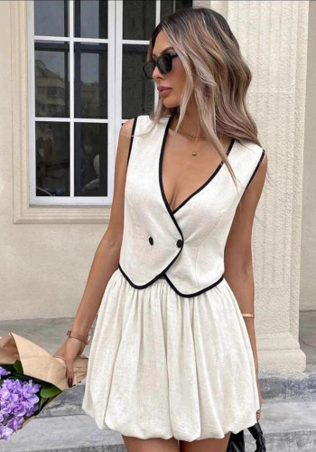 Women's Chic Sleeveless Vest Top & Bubble Skirt Two Piece Set