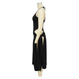 Women's Solid Color Lace-Up Sexy Slit Skirt Bodysuit Two Piece Set