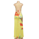 Women's Summer Fashion Print Sleeveless Low-Back Long Dress