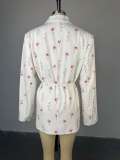 Women's Spring/Summer Printed Loose Turndown Collar Lace-Up Slim-Waist Jacket