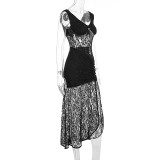 Women's Summer Sexy Lace Hollow-Patchwork Straps Slim Split Dress