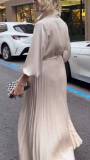 Spring Women's V-Neck Plus-Size Solid Color Belted pleated Dress