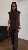 Women's Summer Chic Double-Breasted Slim-Waist Vest Top & High-Waist Pants Two Piece Set