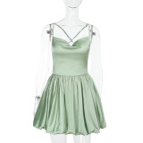 Women's Street Sexy Straps Low-Back Lace-Up Bubble Dress