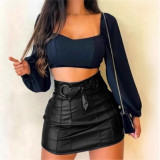 High-Waist Bodycon PU Leather Mini Skirt