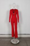 Women's Fashion Slim Elastic Sexy Solid Color Metal-Design Hollow Jumpsuit