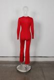 Women's Fashion Slim Elastic Sexy Solid Color Metal-Design Hollow Jumpsuit