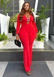 Women's Fashion Slim Elastic Sexy Solid Color Metal-Design Hollow Jumpsuit