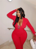 Women's Fashion Slim Elastic Sexy Solid Color Metal-Design Hollow Jumpsuit