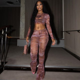 Women's Casual Micro-Transparent Sexy Slim Short Top & Long Pants Two Piece Set