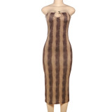 Spring/Summer Women's Sexy Sleeveless Strapless Fashion-Print Bodycon Long Dress