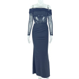 Women's Chic Elegant Irregular Off-Shoulder Long-Sleeve Long Dress