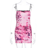 Women's Summer Printed Sexy Straps Low-Back Slim-Waist Bodycon Dress