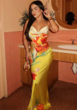 Women's Summer Fashion Print Sleeveless Low-Back Long Dress