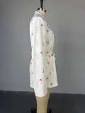 Women's Spring/Summer Printed Loose Turndown Collar Lace-Up Slim-Waist Jacket
