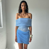 Spring/Summer Women's Sexy Off-Shoulder Mesh-Patchwork  Pleated Dress