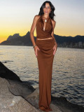 Women's Summer Solid Color Halter Neck Vest Slim Skirt Two Piece Set
