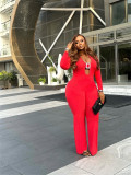 Women's Fashion Slim Elastic Sexy Solid Color Metal-Design Hollow Jumpsuit