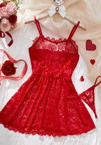 Women's Sexy See-Through Mesh Straps Dress & Panties Two Piece Set