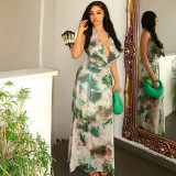 Women's Printed Halter Slim-Waist Vest Long Skirt Two Piece Set