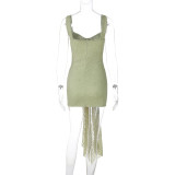 Women's Sexy V-Neck Lace-Up Patchwork Straps Bodycon Dress