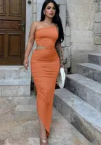 Women's Summer Sexy Solid Color Slash-Shoulder Low-Back Irregular Dress