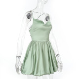 Women's Street Sexy Straps Low-Back Lace-Up Bubble Dress