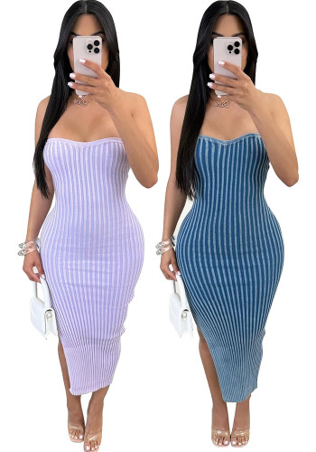 Women's Casual Sleeveless Strapless Slim-Waist Knitting Dress