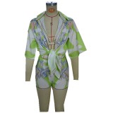 Women's Casual Printed Beach Bra Shirt & Shorts Three Piece Set
