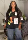 Sexy V-Neck Mesh See-Through Letter-Print Loose T-Shirt
