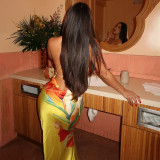 Women's Summer Fashion Print Sleeveless Low-Back Long Dress
