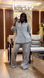 African Women's Summer Turndown Collar Loose Striped Shirt & Wide-Leg Pants Two Piece Set
