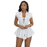 Women's Summer Solid Color Lace-up Sexy Short Jumpsuit