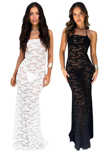 Women Summer Lace See-Through Maxi Dress