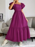 Women Ruffled Off Shoulder Flying Sleeve Solid Dress