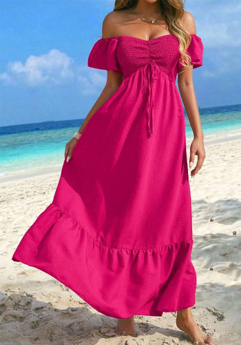 Women Gathered V-Neck Short Sleeve Holidays Dress