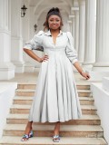 Plus Size Women Elegant Long Sleeve Solid Shirt Dress