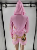 Women Printed Long Sleeve Top and Shorts Two-Piece Set