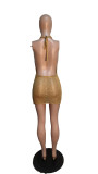 Women Sexy Knitting Halter Neck Backless Sequin Dress