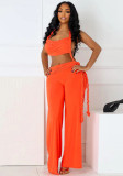 Women Spring and Summer Hollow Halter Neck Strapless Gathered Tie-string Wide-leg Jumpsuit