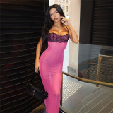 Women Summer Suspender Sexy Lace Patchwork See-Through Dress