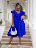 Women Plus Size V-Neck Ruffle Flower Formal Party Dress