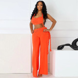 Women Spring and Summer Hollow Halter Neck Strapless Gathered Tie-string Wide-leg Jumpsuit