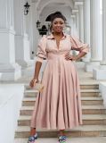 Plus Size Women Elegant Long Sleeve Solid Shirt Dress