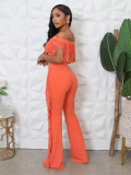 Women Summer Solid Off Shoulder Tassel Jumpsuit